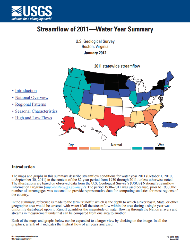Streamflow -- Water Year 2011