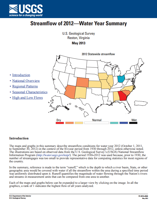 Streamflow -- Water Year 2012