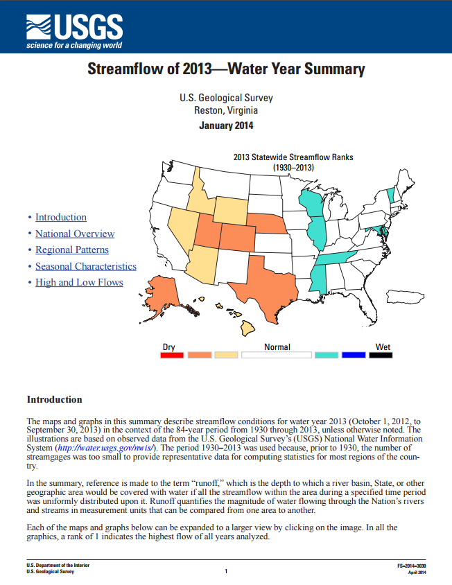 Streamflow -- Water Year 2013