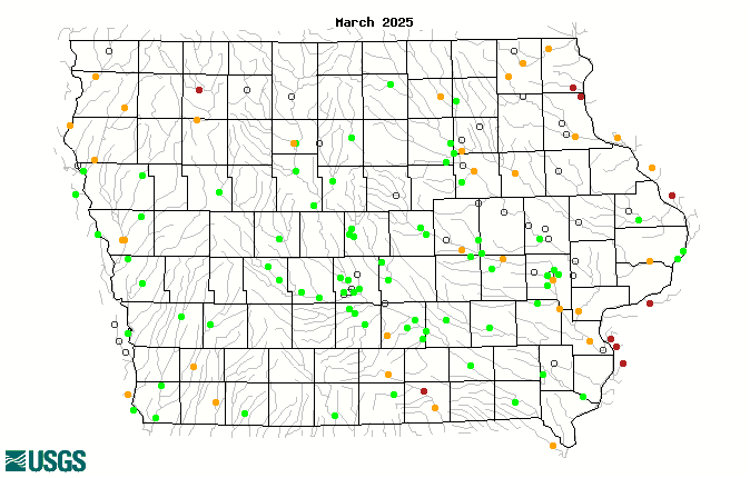 Map of monthly streamflow compared to historical streamflow for the month of the year