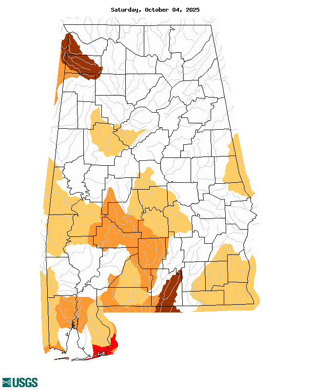 below normal 7-day average streamflow condition map