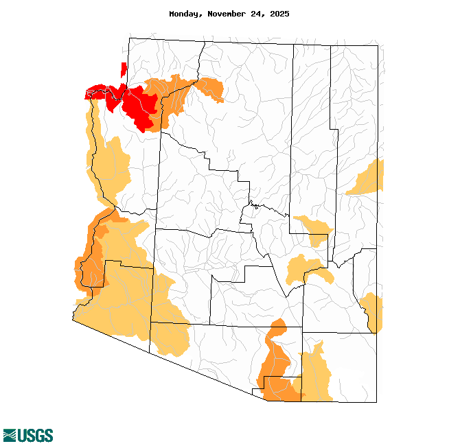 below normal 7-day average streamflow condition map