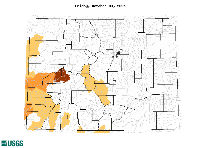 below normal 7-day average streamflow condition map