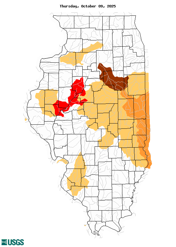 below normal 7-day average streamflow condition map