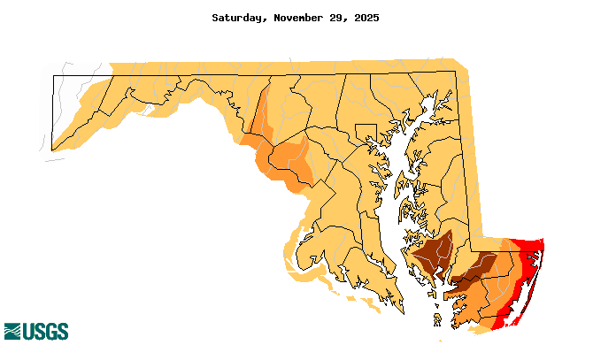 below normal 7-day average streamflow condition map