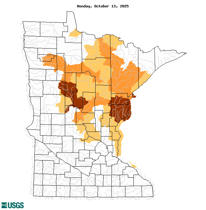 below normal 7-day average streamflow condition map