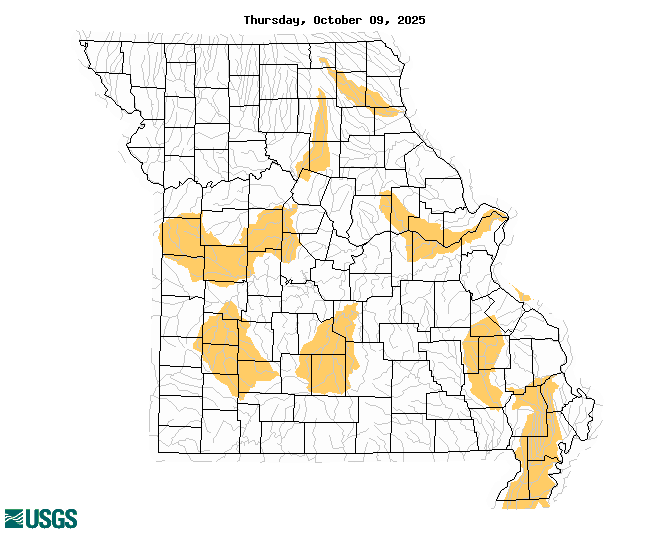 below normal 7-day average streamflow condition map