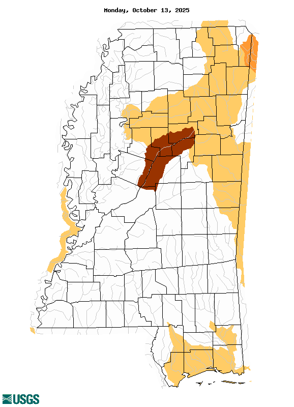 below normal 7-day average streamflow condition map