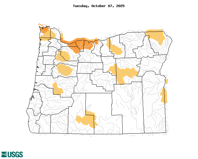 below normal 7-day average streamflow condition map