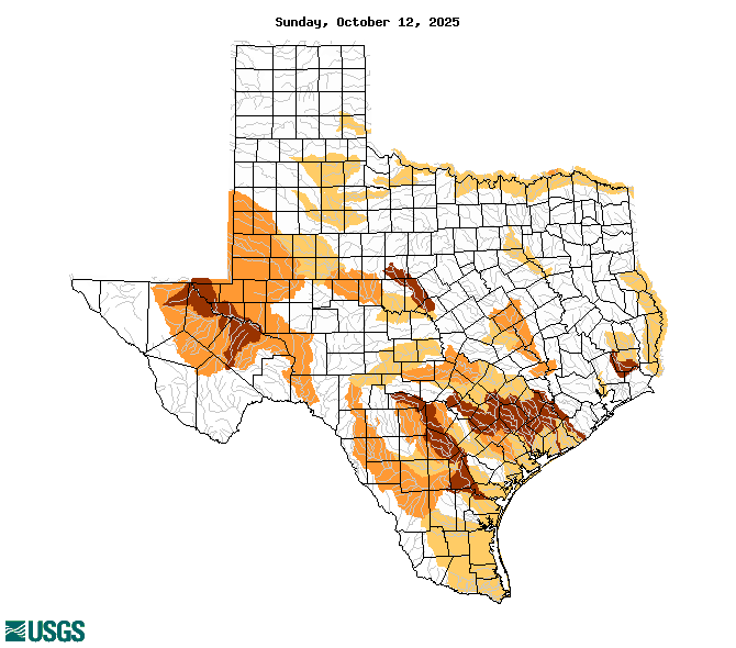 below normal 7-day average streamflow condition map