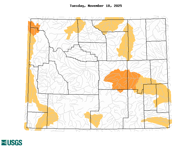 below normal 7-day average streamflow condition map