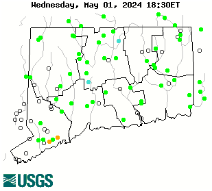 Stream gage levels in Connecticut, relative to 30 year average.