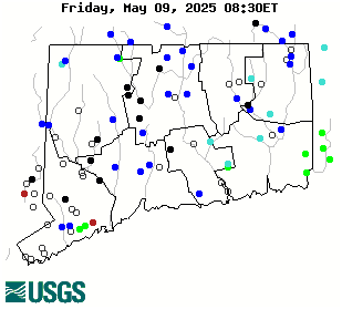 Stream gage levels in Connecticut, relative to 30 year average.