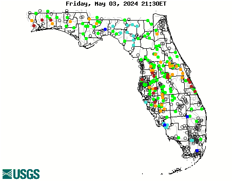 Stream gage levels in Florida, relative to 30 year average.