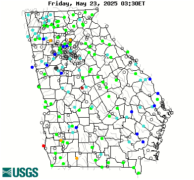 Stream gage levels in Georgia, relative to 30 year average.