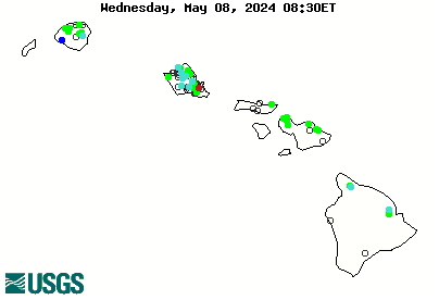 Stream gage levels in Hawaii, relative to 30 year average.