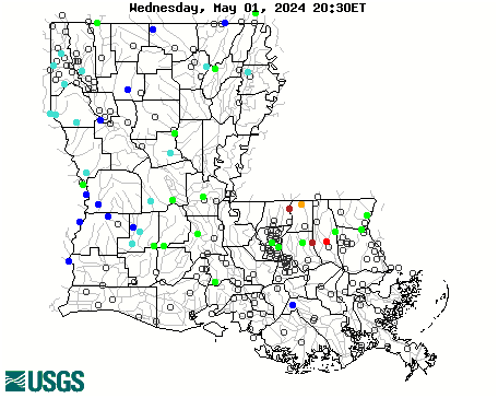 Stream gage levels in Louisiana, relative to 30 year average.
