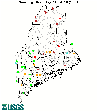 Stream gage levels in Maine, relative to 30 year average.