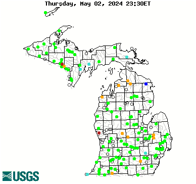 Stream gage levels in Michigan, relative to 30 year average.