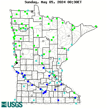 Stream gage levels in Minnesota, relative to 30 year average.