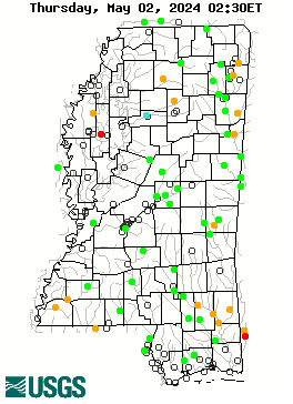 Stream gage levels in Mississippi, relative to 30 year average.