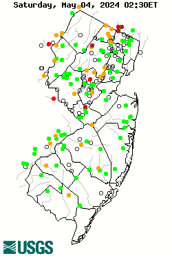 Stream gage levels in New Jersey, relative to 30 year average.