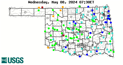Stream gage levels in Oklahoma, relative to 30 year average.