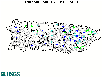 Stream gage levels in Puerto Rico, relative to 30 year average.