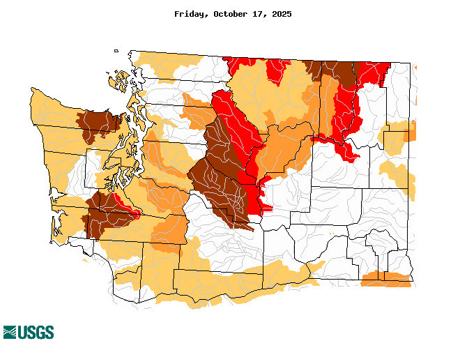 below normal 7-day average streamflow condition map
