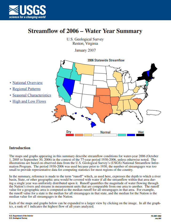 Streamflow -- Water Year 2006