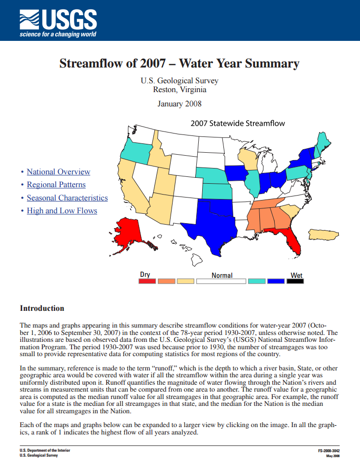 Streamflow -- Water Year 2007