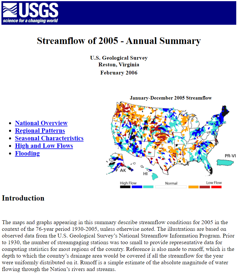 Streamflow -- Water Year 2005