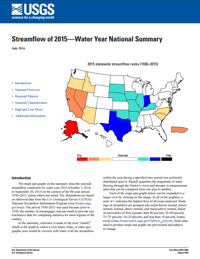 Streamflow -- Water Year 2015