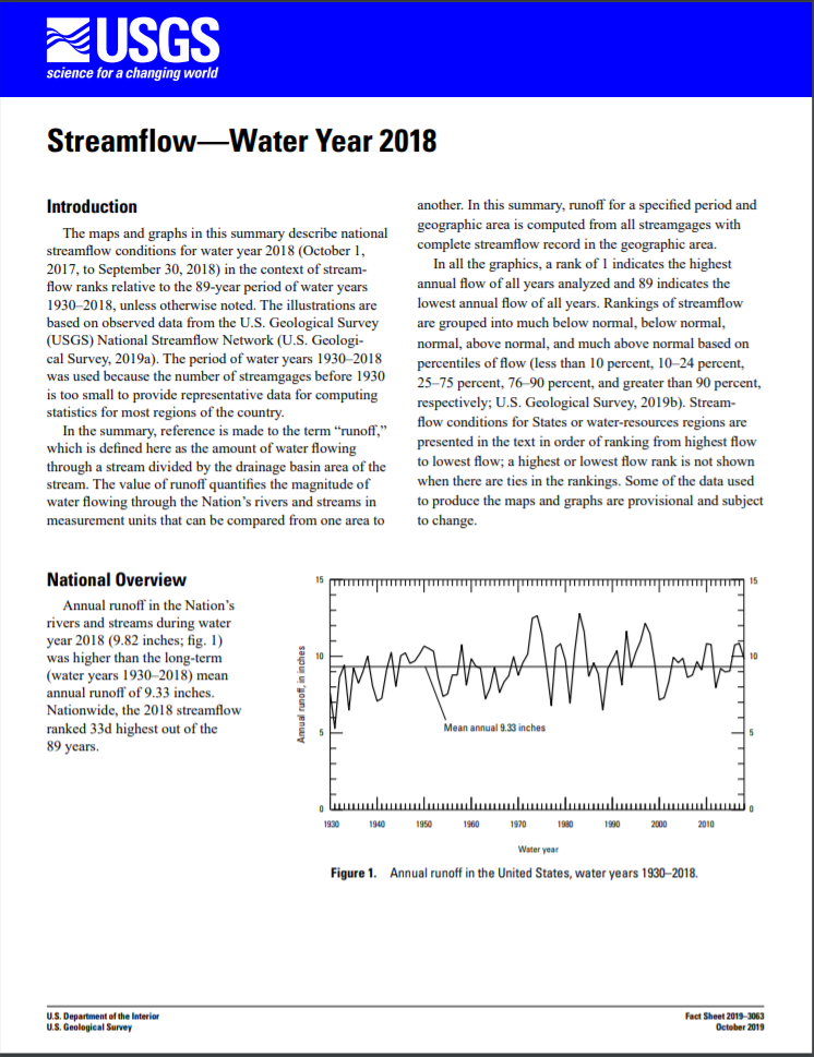 Streamflow -- Water Year 2018