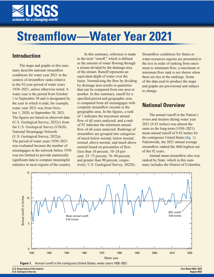 Streamflow -- Water Year 2021