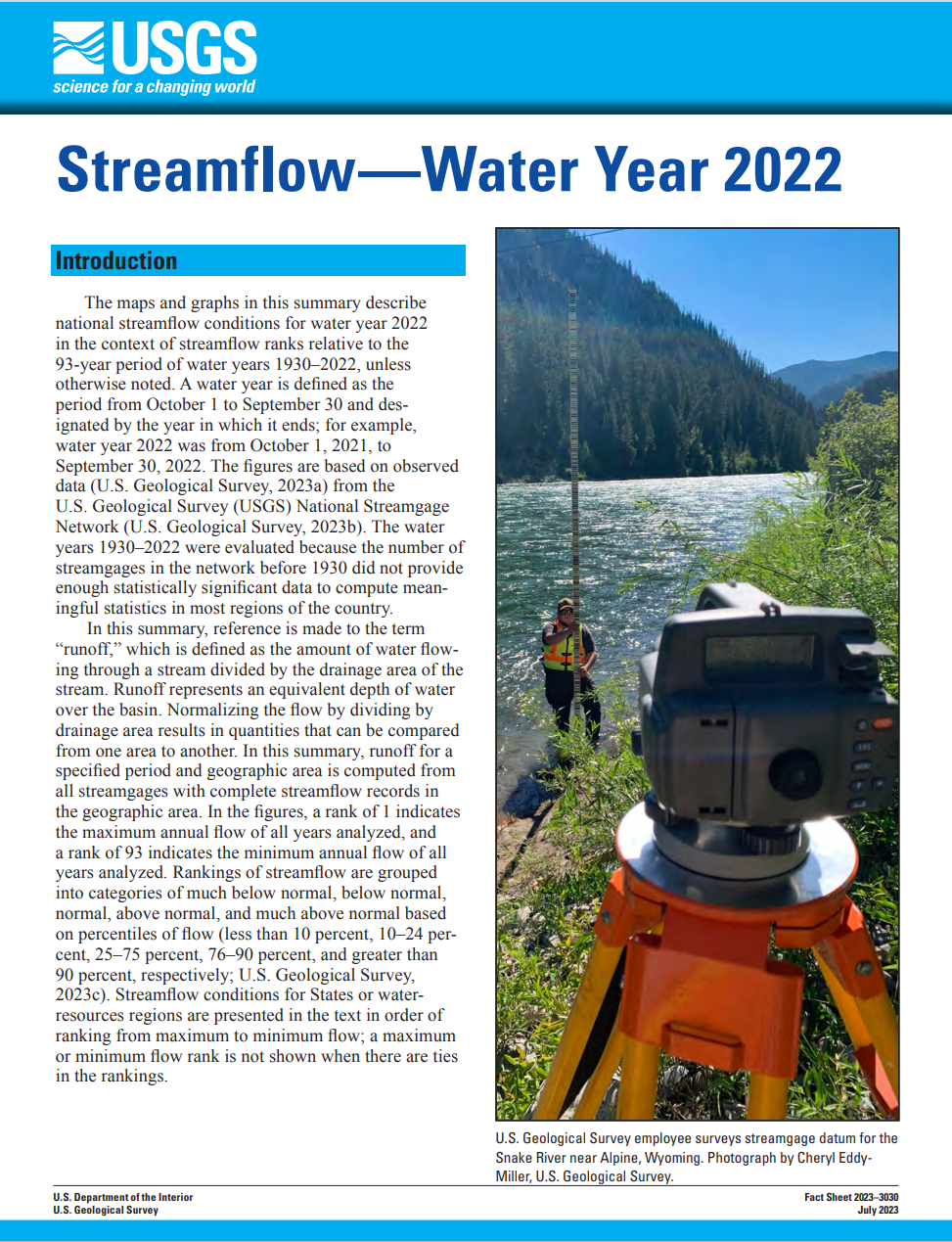 Streamflow -- Water Year 2022