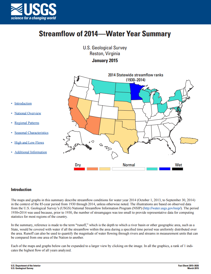 Streamflow -- Water Year 2014
