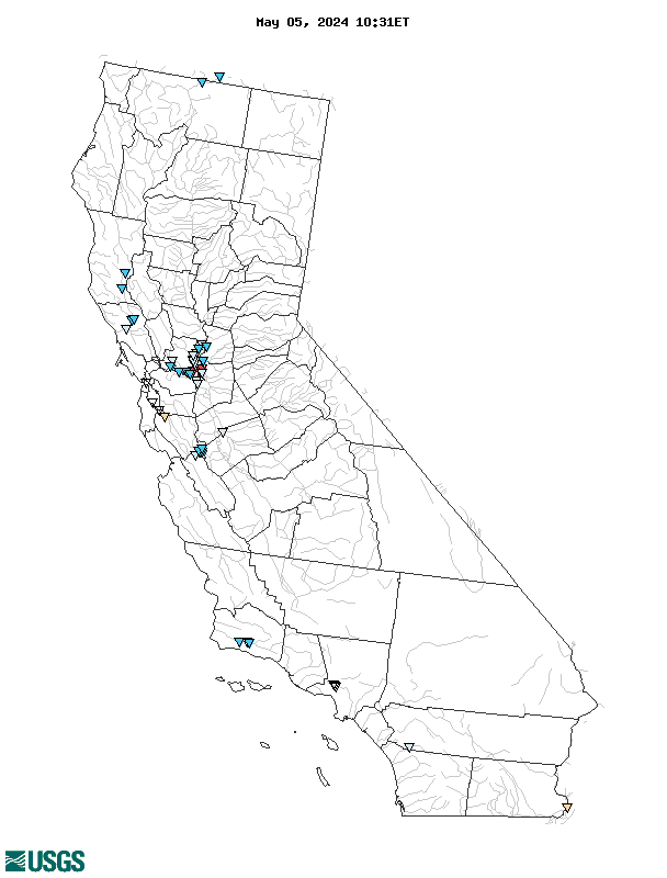Map of , showing which states provide real-time computed water-quality data