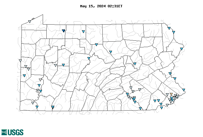 Map of , showing which states provide real-time computed water-quality data